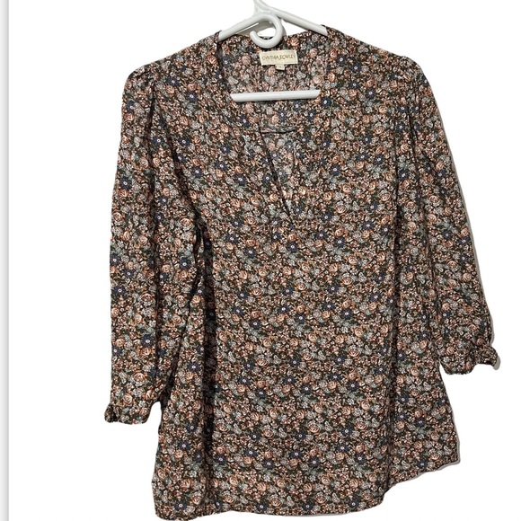 Cynthia Rowley V-Neck Blouse Long Sleeve Tie Sleeve Floral Rayon Size Medium - Picture 1 of 8